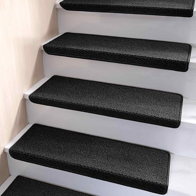 Brakki Bullnose Carpet Stair Treads, Non Slip Stair Treads for Wooden Steps Indoor Runner, Soft Rugs for Pets, Edging Protectors, Washable, 29.5"x9.5"x1.5" 2pcs, Black