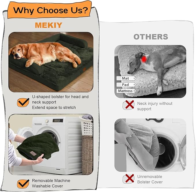 Large Dog Bed Orthopedic Washable - XXL Large Big Dogs - Waterproof with Removable Cover - Memory Foam - Beds Bolster Pet - Dogs Couch Sofa Bed - Outpost Olive Dog Beds