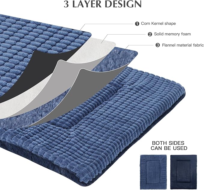 BVAGSS Reversible Dog Crate Pad, Memory Foam Pet Bed Mat, Soft Warm Machine Washable Sleeping Kennel Mattress for Small Medium Dogs XH079 (24''x18''x1.6'',Navy)
