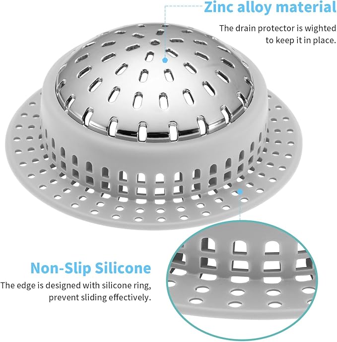 Aluvor Bathtub Drain Hair Catcher Shower Drain Cover Sink Drain Protector for Pop-Up & Regular Drains, Grey