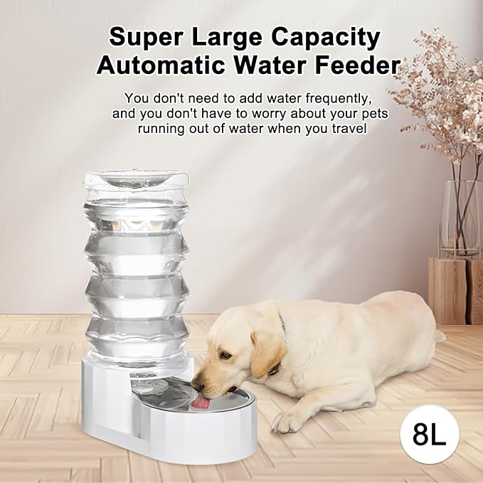 RIZZARI 8L Stainless Steel Gravity Pet Water Dispenser – Auto-Refill Waterer with Filtered Hydration Design for Dogs & Cats, Fresher Daily Drinking for Multi-Pet Homes & Indoor Spaces