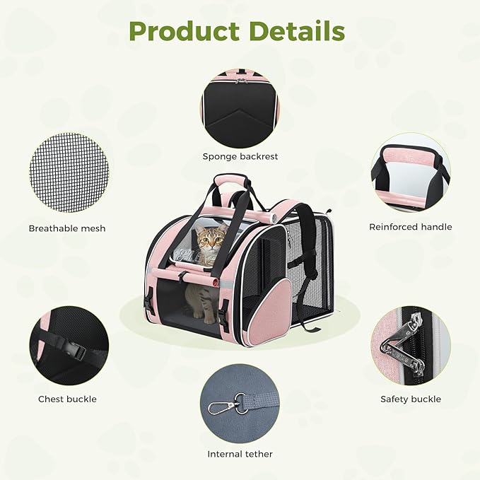 Lekereise Widened Pet Backpack Travel, Wide Pet Carrier Backpack for Cats and Small Dogs up to 18 lbs, Breathable Mesh Backpack Carrier with Sun Shade, Safety Leash, Hand Carry for Travel Vet Car