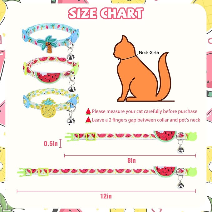 PUPTECK Cat Collar Breakaway with Bells, Kitten Collar Outfit Adjustable for Girl Boy Small Pet Puppy Bunny, Cute Costume Accessory with Safety Release Buckle (Sticker-Summer)