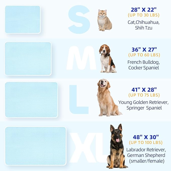Mora Pets Dog Cooling Mat Instant Self Cooling Pad for Dogs & Cats Breathable Washable Summer Pet Cool Mat Indoor Outdoor, Cold Blanket for Floor Crate Car Travel Use Non Slip Large 40'' x 28'' Blue