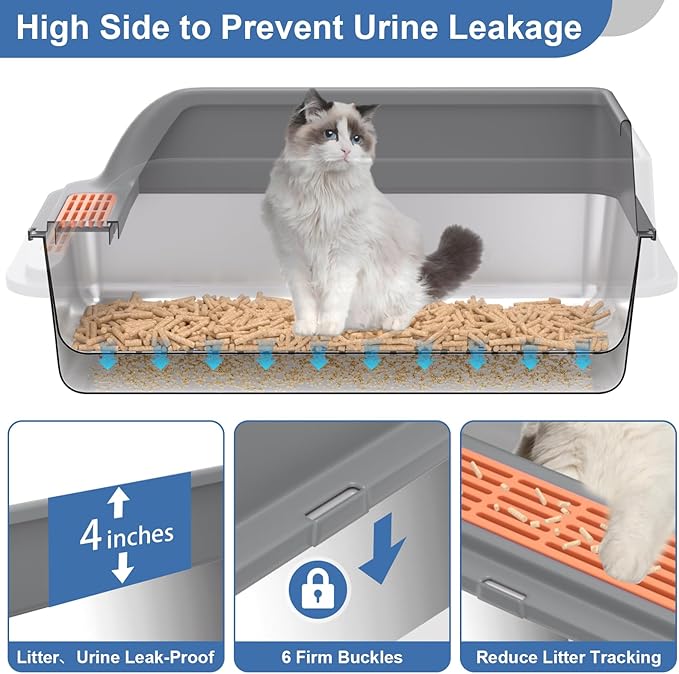 Stainless Steel Sifting Litter Box with Lid, Sifting Cat Litter Box for Pine Pellets & Small Cats,Metal Pellet Sifter Litter Pan System for Odor Control,Sifting Box Liners & Scoop