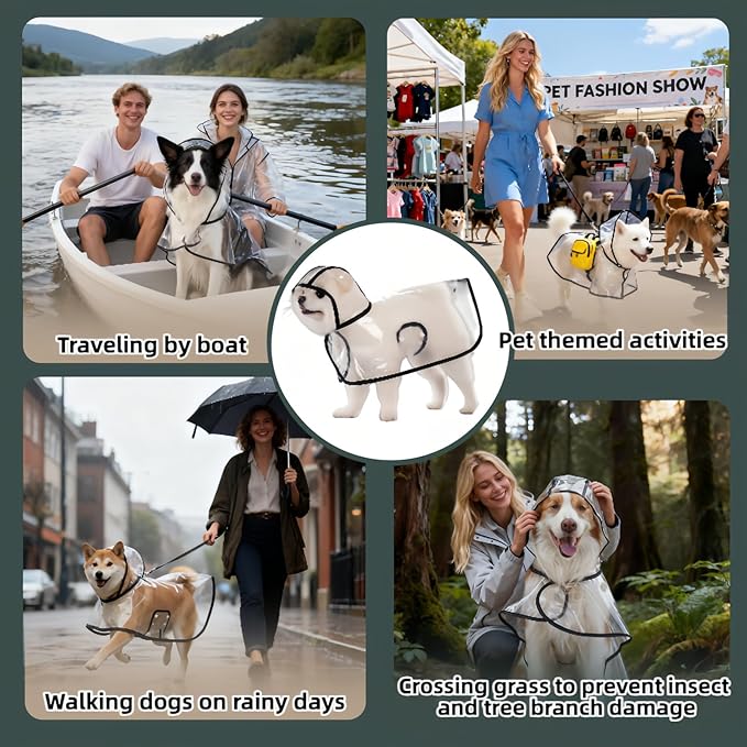 Transparent Dog Rain Poncho for Small Medium Dogs - Thick Waterproof Raincoat with Hidden Leash Hole & Adjustable Snaps, Windproof Hooded Cape for Bichon Poodle (Small)