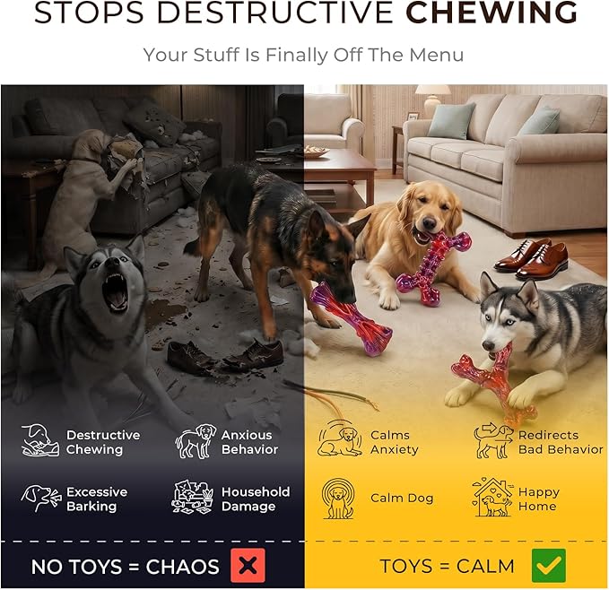 Kseroo Indestructible Dog Toys for Aggressive Chewers: 3-Pack Beef Flavored Hard Nylon Dog Chew Toys for Medium & Large Dogs(25-90lbs), Tough Super Chewer Dog Bones Toys to Keep Them Busy, Red