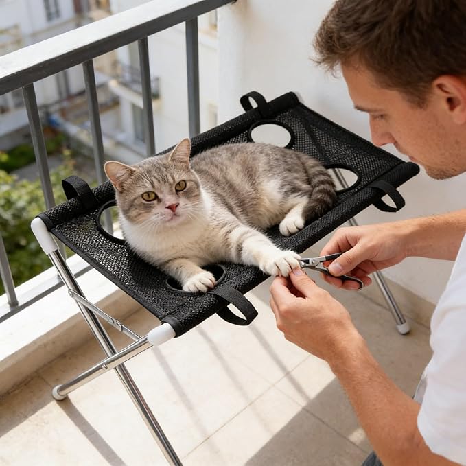 Pet Grooming Hammock with Washing Eight Hole Hammock Helper Hanging Harness for Picking Ears Nail Clipping Home (Black)