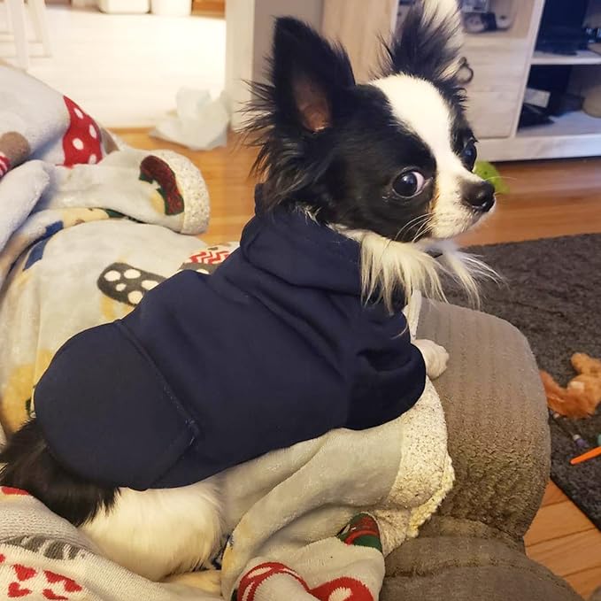 Jecikelon Soft Dog Hoodies for Small Dogs, Fleece Puppy Sweatshirt with Pockets, Warm Winter Cold Weather Coats for Pet Cat, Cute Clothes Puppy Costume (Navy, X-Small)
