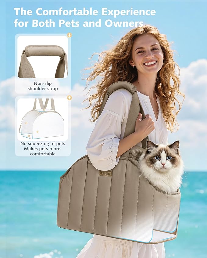 Pecute Dog Purse Carrier, Lightweight Dog Carriers for Small Dogs with Large Pockets, Dog Soft-Sided Carriers up to 9lbs, Pet Carrier for Puppy Cat, Suitable for Travel, Subway, XL, Khaki