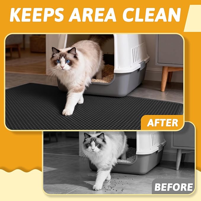 Pieviev Cat Litter Mat Double Layer Waterproof Urine Proof Trapping Mat 1 Pack (Black, 47x36 Inch (Pack of 1))