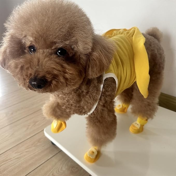 4Pcs Waterproof Dog Boots Dog Shoes for Snow and Rain Teddy Pomeranian Bichon Small Dogs (Yellow, Small (1-3Ib))