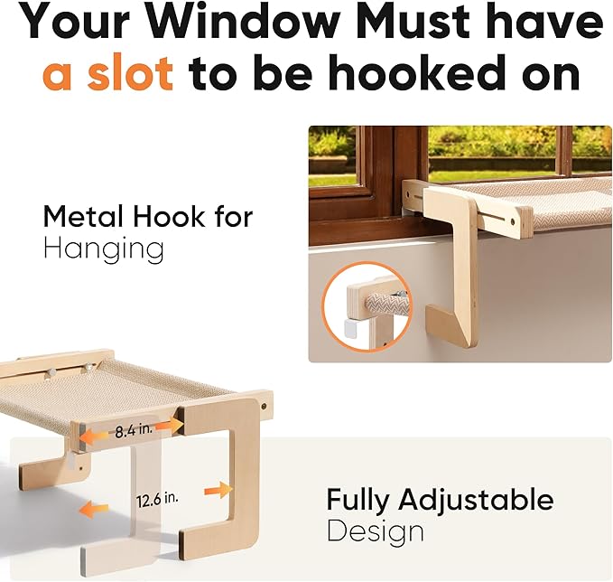 FUKUMARU 3-in-1 Cat Window Perch, Convertible Hammock for Windowsill, Bedside and Floor, Sturdy Cat Window Bed w/Washable Linen Fabric for Indoor Large Cats and Kitten, Reinforced Wood and Metal Frame