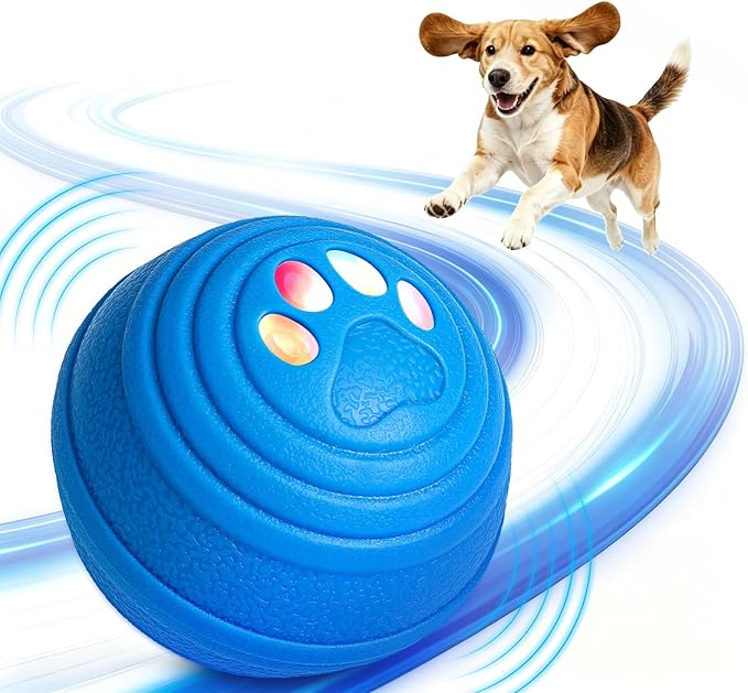 Interactive Dog Ball, Automatic Dog Toy, Vibrating Dog Ball with 4 Play Modes, Moving & Bouncing Ball for Dogs, Smart Self Rolling Dog Toy for Small Medium Dogs, USB-C Rechargeable, Blue