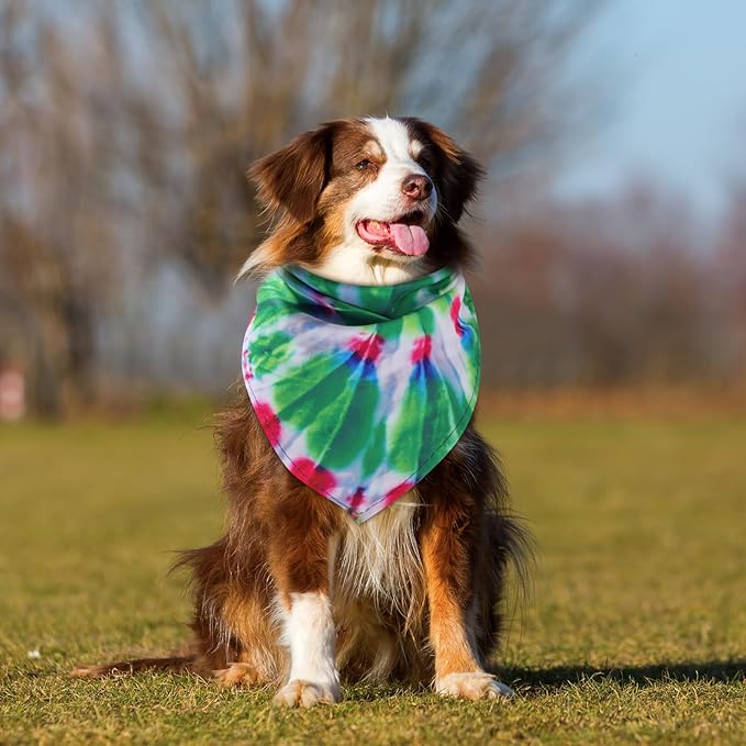Sweetude 100 Pcs Tie Dye Dog Bandanas Bulk Pet Triangle Scarf Bibs Washable Puppy Kerchief Adjustable Grooming Supplies for Small Medium Large Dog Cat Costume Accessories