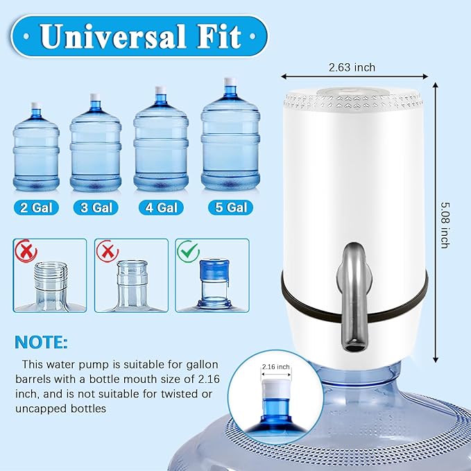 Water Dispenser for 5 Gallon Bottle, Electric Water Pump for 5 Gallon Jug with Switch and USB Charging, Portable Automatic Water Jug Dispenser for Camping, Travel, Home, Kitchen, Office