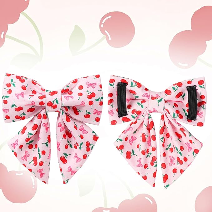 Spring and Summer Dog Collar with Bow Tie, Cherry Bowtie Collar Adjustable for Girl Boy Dog, Spring Pink Bow Collar for Dogs, S