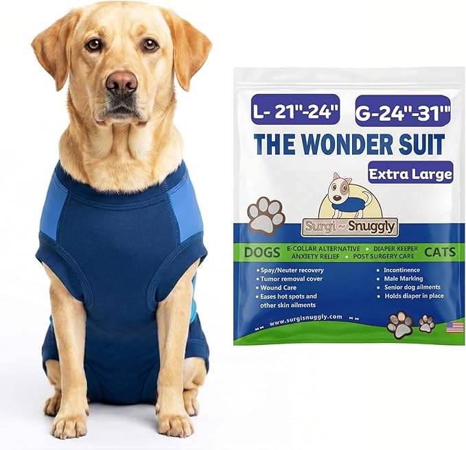 Surgi Snuggly Dog Surgery Recovery Suit - Dog Onesie for Post Surgery Recovery, Female Spay & Male Neuter - Surgical Suit for Dogs, E-Collar Cone Alternative, Double Blue - X-Large - 21" - 24" (EC)
