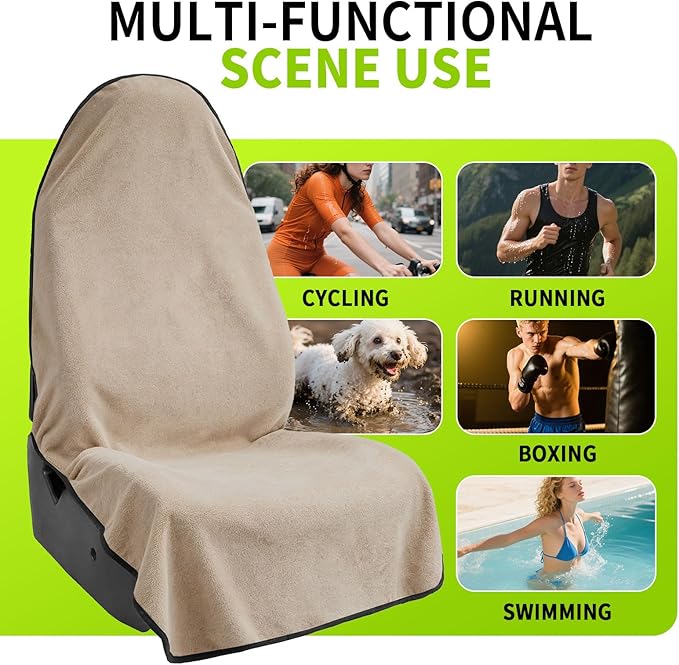 Leader Accessories Towel Waterproof Car Seat Cover Beige for Trucks SUV Seats Fitness Athletes Pets Gym and Water Sport