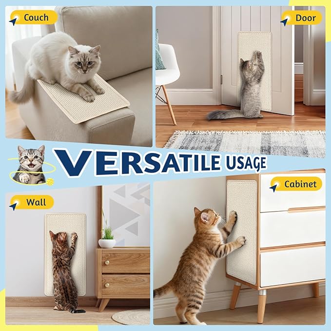ENONCI Wall Corner Cat Scratcher | Cat Scratcher Wall Mounted with Faux Sisal & Carpet Pad, 23.6x11.8 Inch Furniture Protector for Indoor Cats to Protect Couches & Walls