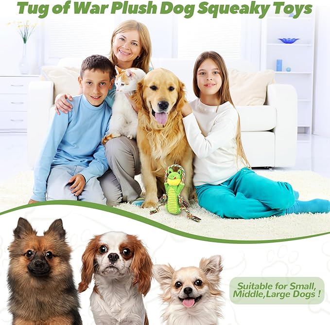 Letsmeet Plush Dog Toy with Crinkle Paper and Ropes - Small Interactive Puppy Toys for Medium to Large Dogs