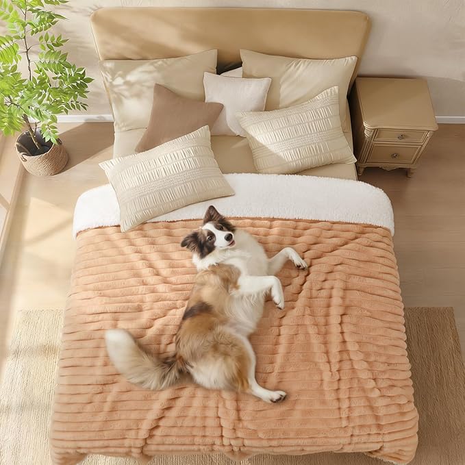 Luciphia Waterproof Dog Blanket for Medium Large Dogs Ultra-Soft Calming Cut Pile Flannel Throw Durable & Warm Furniture Protection for Couch Car Pet Blanket Machine Washable Warm Caramel,M(57''x40'')