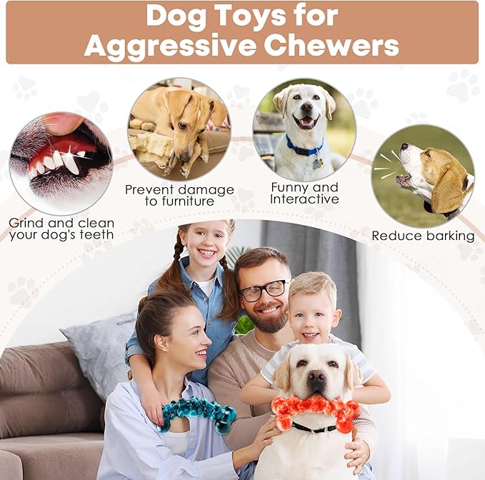 WOWBALA Dog Chew Toys for Aggressive Chewers - 2 Pack Dog Toys for Large Dogs, Tough Teeth Cleaning Chew Toy to Keep Them Busy for Medium & Large Dogs
