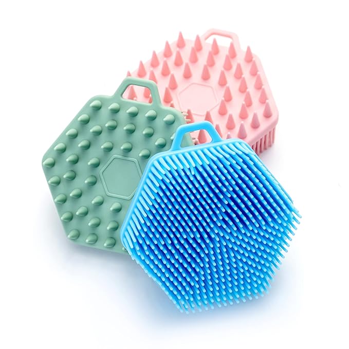 Premium Sensory Brush for Kids or Autism,Soft Silicone Body Scrubber,2 in 1 Sensory Room Occupational Therapy Sensory Brushes,Silicone Loofah,Pets Shower Brush Bath Brush Shampoo Brush（Hexagon-Blue）