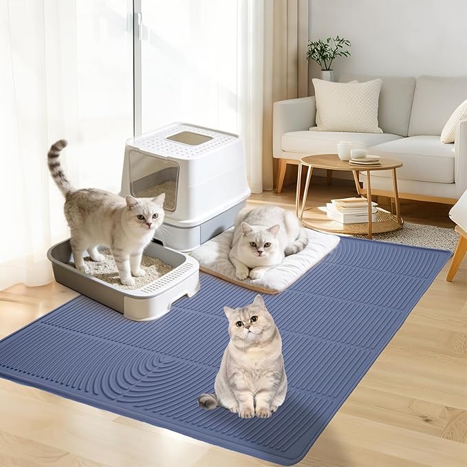 47" x 35" Extra Large Cat Litter Mat, Heavy Duty Waterproof Litter Box Floor Mat for Multiple Cats, Jumbo Silicone Pad Traps Litter & Liquid, Machine Washable for Easy Cleaning, Grey