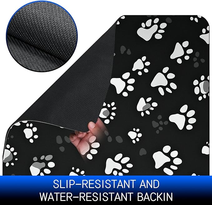 Dog Food Mat, 19.6" x 23.6" Absorbent Pet Feeding Mat for Food and Water, Waterproof Diatom Mud Pet Placemat with Non-Slip Rubber Backing, Cat Bowl Mat for Floors - Grey Dog Paw Print