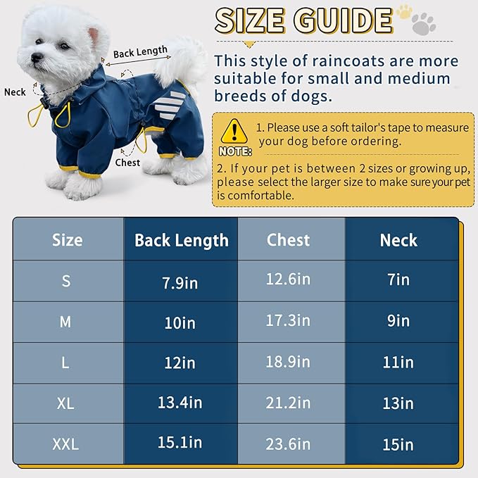 Dog Raincoat, Waterproof Dog Rain Jacket with Hood, Rain Coat with Leash Hole, Reflective Strap for Small Medium Dogs, Lightweight Puppy Clothes(Blue,M)