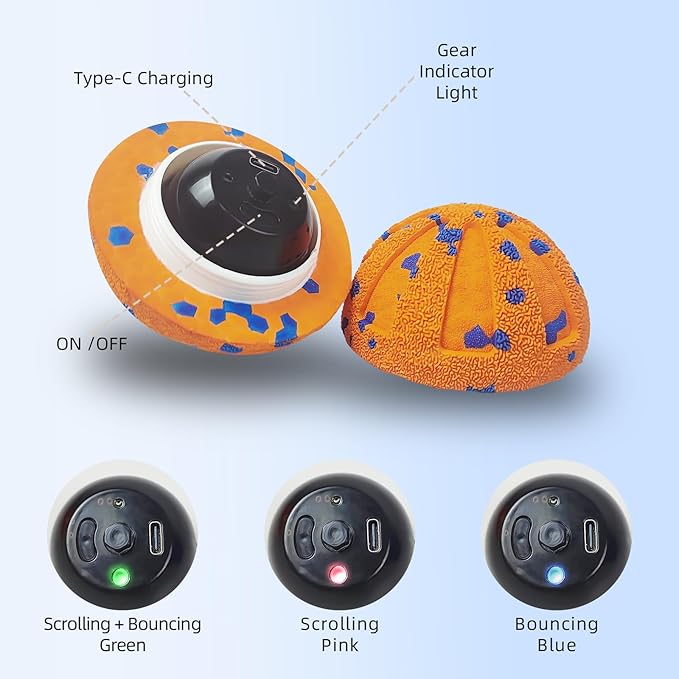 Interactive Dog Toys Ball, 3 Play Modes with Colorful Lights, Automatic Moving, Bouncing, E-TPU Material, Suitable for Large and Medium-Sized Dogs, Used for Boredom Relief and Daily Training