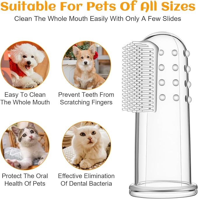 10 Pcs Dog Finger Toothbrush Small Breed Finger Toothbrush with Silicone Bristles and 16 Round Particles for Dogs Cats Dental Care Puppy Tooth Brushing Kit Fits Most Fingers