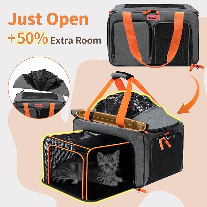 Cat Pet Dog Carrier Soft Sided Airline Approved, Large Foldable Travel Cat Bag for Kittens & Puppies Up to 15 Lbs, Top Loading Mesh, Expandable Breathable Comfort for Transport Scenarios