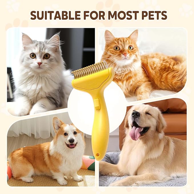 Dematting Comb for Dogs and Cats, Undercoat Rake Pet Brush for Long Hair, Dual-Sided Pet Grooming Brush Removes Tangles Knots and Loose Fur, Deshedding Grooming Tool (#B,2PCS)