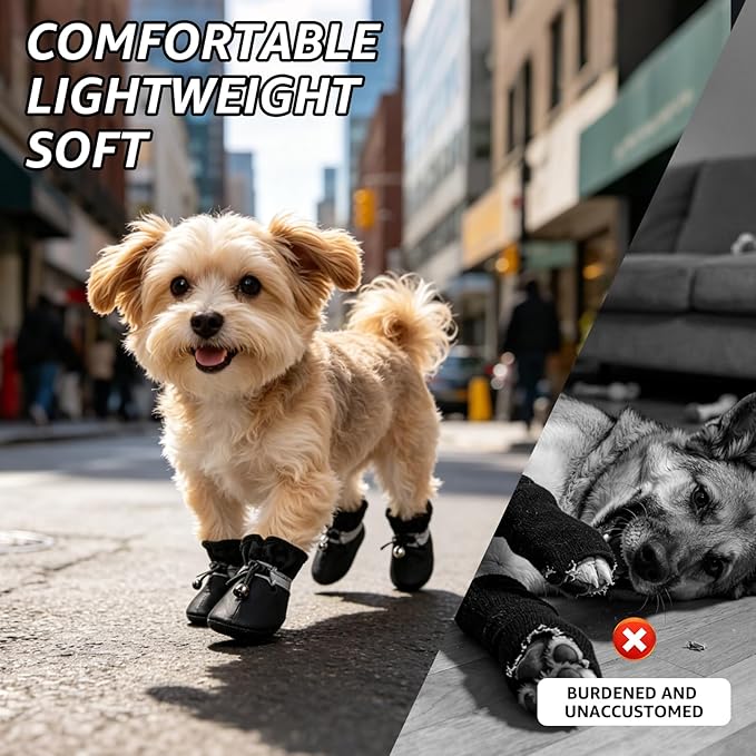 SCENEREAL Dog Shoes for Hot Pavement Hardwood, Reflective Non-Slip Dog Boots & Paw Protectors for Small Medium Dogs, Summer Heat Boots Resistant Waterproof Soft Outdoor Walking Indoor, Black Size 4