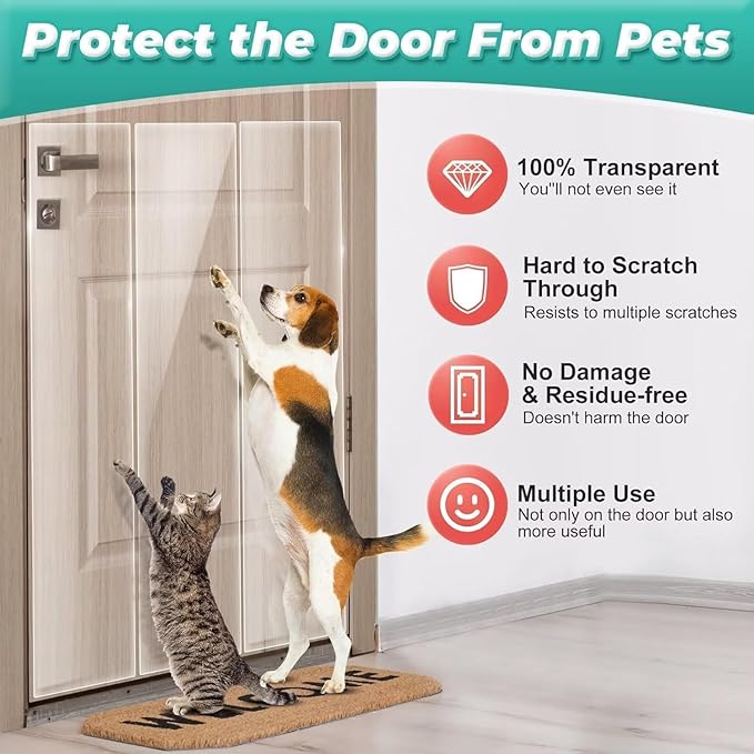 FTSTC Door Protector from Dog Scratching, [Thicken] 6 Pack Clear Training Self Adhesive Tape for Dogs,Cat Scratch Door Frame Protector,Anti Dog Scratch Door Guard (6Roll Total 240'')