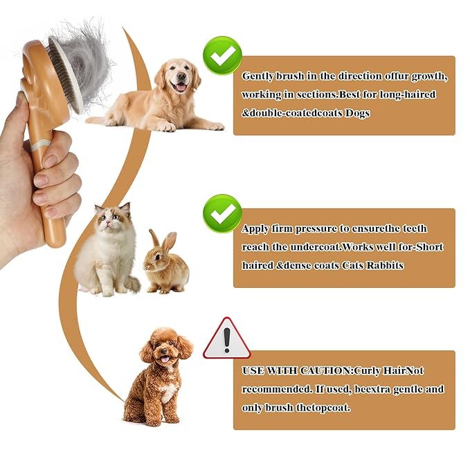 One-Click Self Cleaning Slicker Brush for Dogs & Cats, Gentle Round Pins Deshedding Tool for Long & Short Hair
