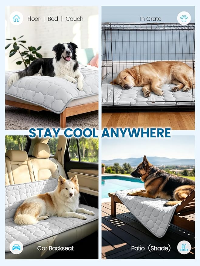 Mora Pets Dog Cooling Mat Pet Cooling Pad for Dogs & Cats Q-Max>0.5, Breathable Washable Self Cool Dog Mat for Indoor Floors, Crate, Sofa & Outdoor Use, Non Gel Summer Ice Silk Cold Pad Small 28x22