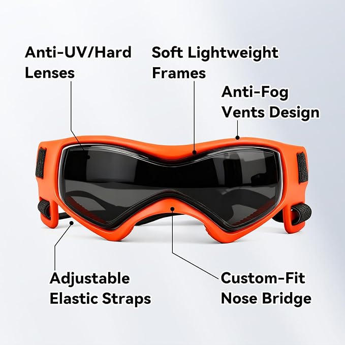 Dog Goggles for Extra Small Breed, Anti-UV Windproof Doggie Sunglasses, Small Dog Glasses Eye Protection for Riding Cycling Hiking, Orange