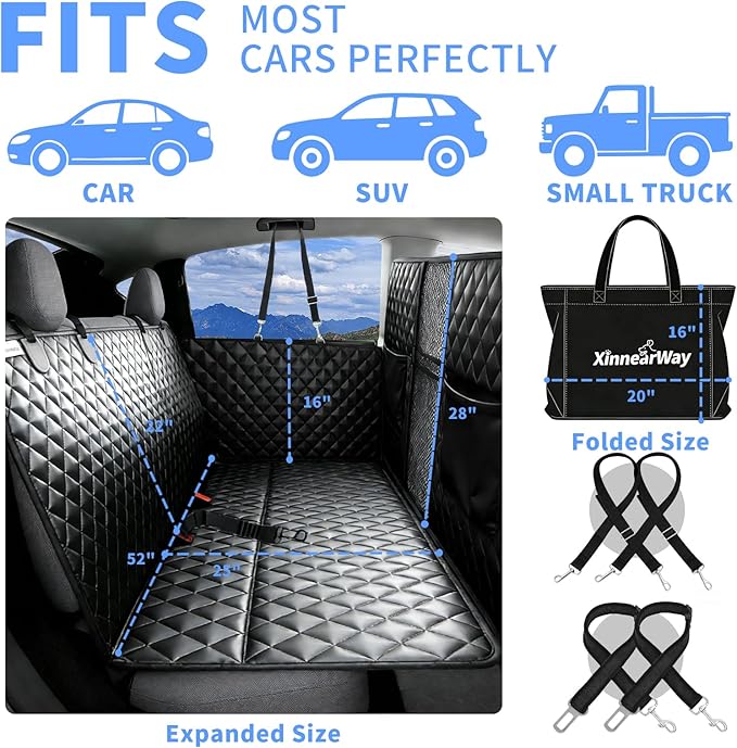 High Barrier Dog Car Seat Cover with Hard Bottom,Mesh Window,Waterproof,Anti Scratch,Safe,Easy to Use and Clean,Holds 330lbs,Foldable Car Seat Protector for Cars,SUVs,Small Pickup Trucks