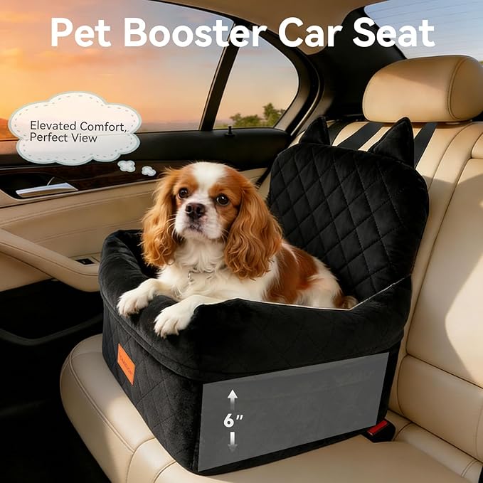 Dog Booster Car Seats for S/M Dogs Up to 35lbs,Pet Car Seat/Travel Bed with Washable&Removable Cover,Storage Pockets,Dog Safety Belt and Elevated Cushion Fits in Front/Back Seat