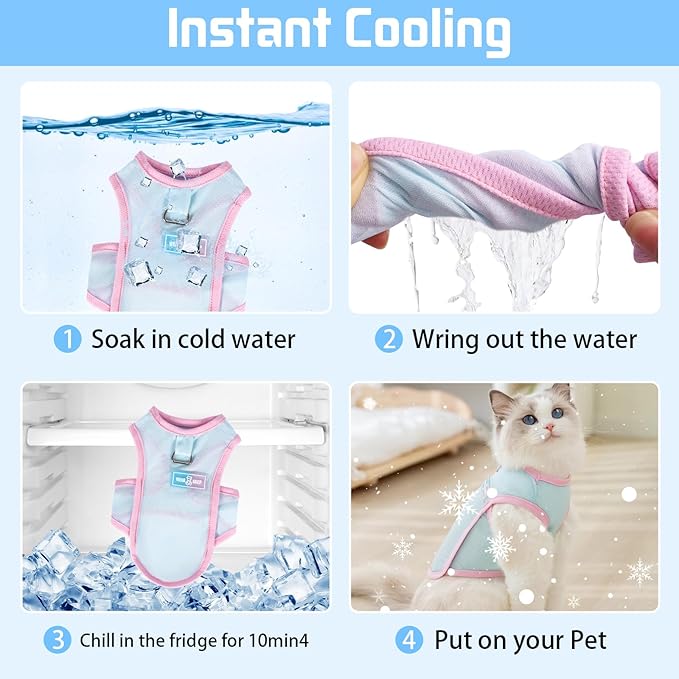 Dog Cooling Vest, Summer Pet T-Shirt, Breathable Quick-Dry Outfit for Dogs and Cats, Blue (Blue, X-Large(12-16.5lb))