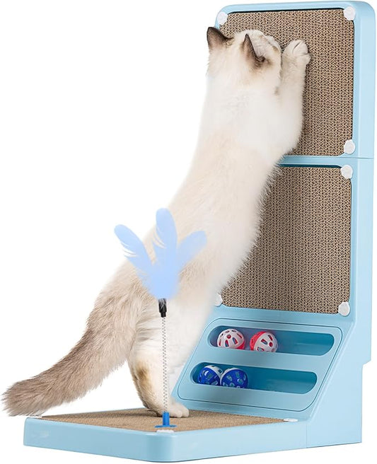Goosheep Cat Scratching Board Kitten Scratching Ball Wall Scratchers for Indoor Cats L Shaped Cat Scratcher Cats with Scratcher Pads Blue