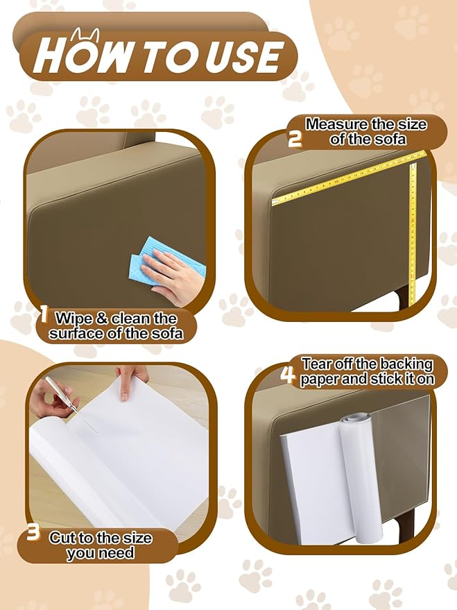 136x12in Cat Scratch Furniture Protector - Specially Designed for Leather Furniture, Transparent Cuttable Anti-Scratch Couch Protector, No Pins