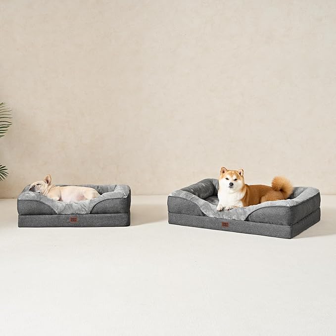 EHEYCIGA Orthopedic XXL Dog Bed for Large Sized Dog, 52x41 Inch Extra Large Memory Foam Dog Couch Bed with Sides, Waterproof Liner & Washable Removable Cover, Bolster Pet Sofa, Grey