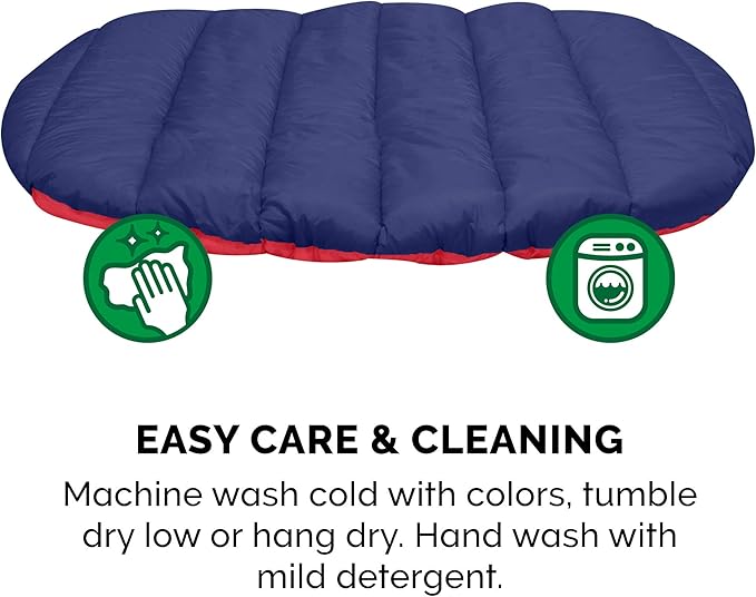 Furhaven Outdoor Travel Dog Bed for Large/Medium Dogs w/ Carry Bag, Washable & Foldable, Great for Crates & Kennels - Trail Pup Travel Pillow Mat w/ Stuff Sack Bag - Flame Red/True Blue, Large