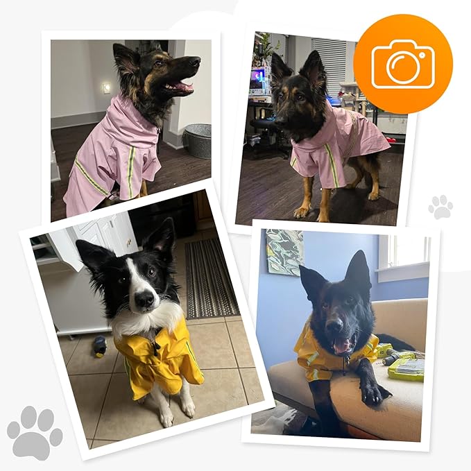 Dog Raincoat, Waterproof Windproof Dog Rain Jacket Adjustable, Rain Coat with Leash Hole, Reflective Strap Raincoat Poncho for Small Medium Large Dogs Outdoor (Reflection-Orange, S)