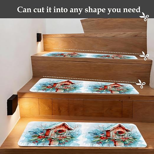 Animal Bird Bird House Stair Treads for Wooden Steps Indoor Washable Staircase Carpet 10PCS 30"x7.8" Stair Step Treads Non-Slip Staircase Covers Peel and Stick Safety Mat for Kids Elders Pets