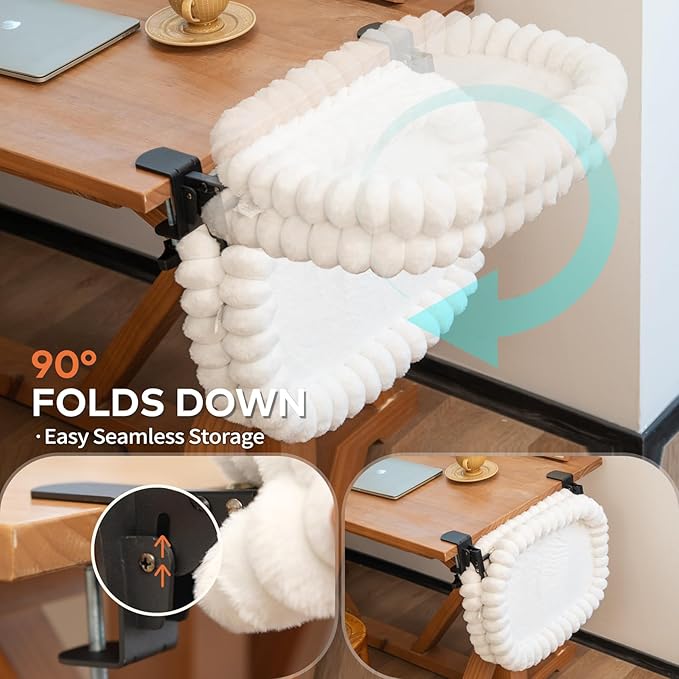 CHEERPALS Cat Desk Bed with Reversible Cushion, 90°Foldable Cat Hammock for Desk Mounted Removable & Washable, Suitable for Medium-to-Large Cats and Puppy, Cloud Series(White, Medium)